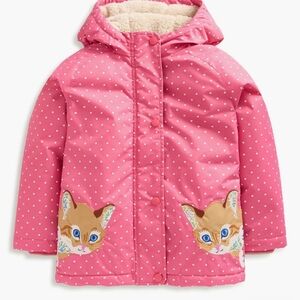 Mini Boden Kids Polka Dot Kitty Applique Zip-Up Puffer Jacket Size 11-12Y